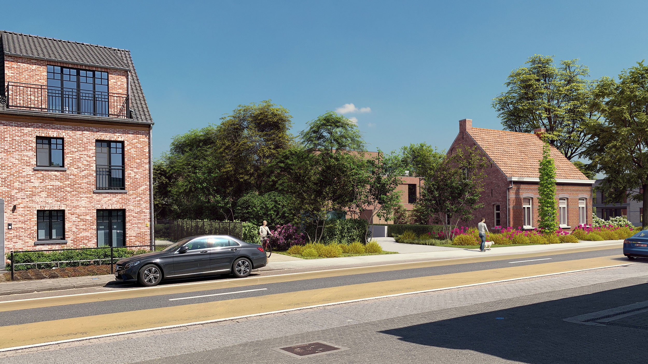 Bakstenen nieuwbouw aan de rand van het project