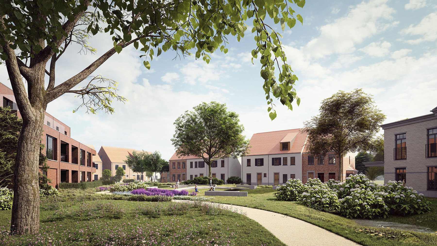 Visualisatie van Park Ligtenberg met woningen rond een groene parkruimte