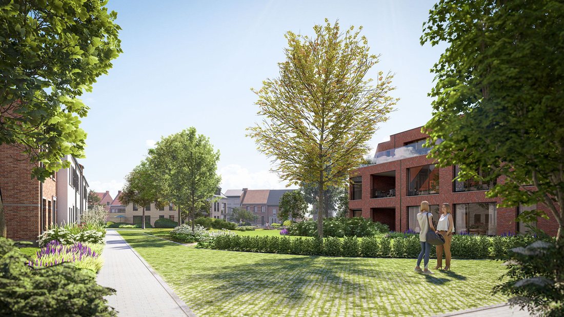 Groene wandelas tussen de woongebouwen van Park Ligtenberg