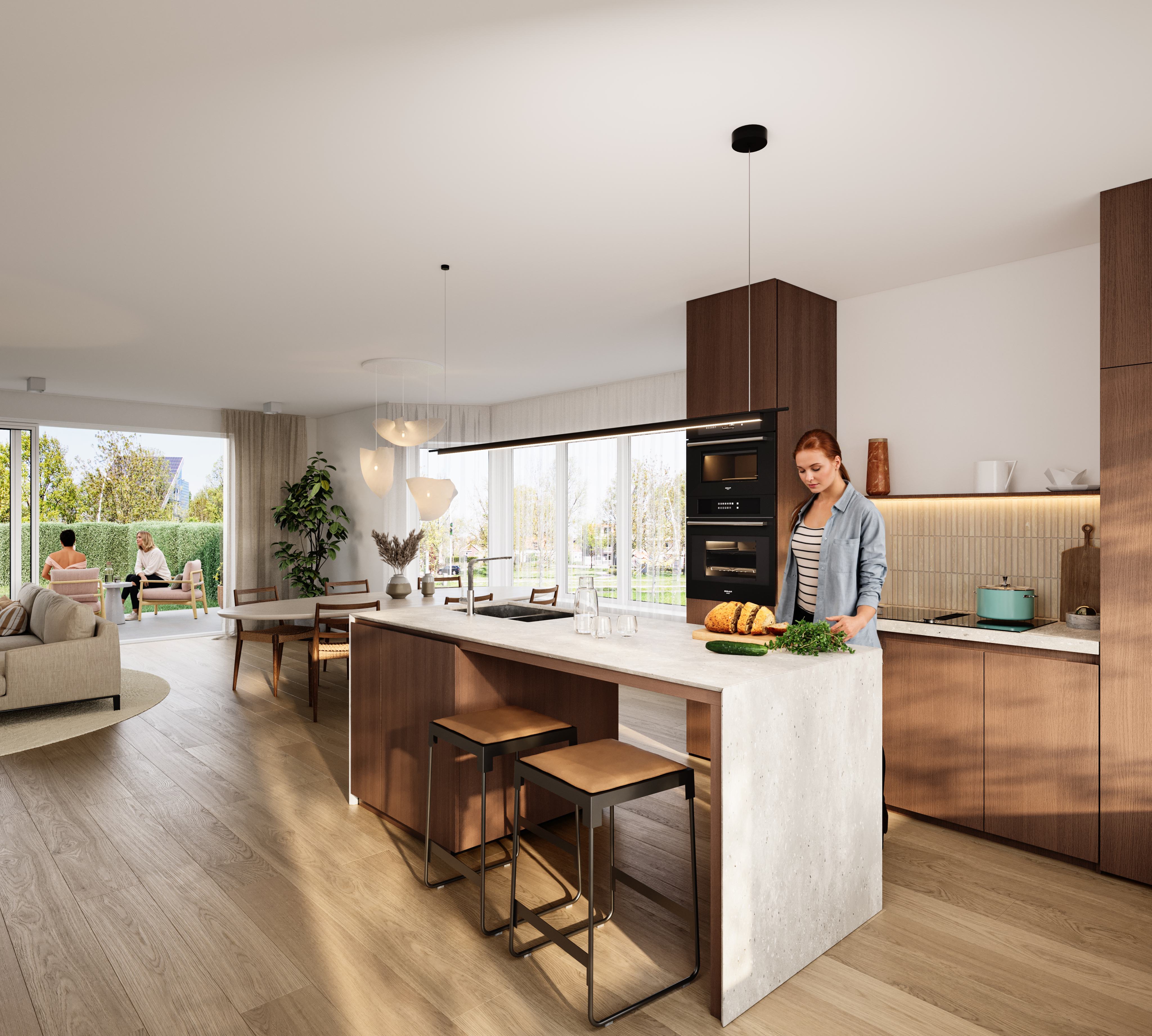 Keuken en leefruimte met maatwerk en toestellen